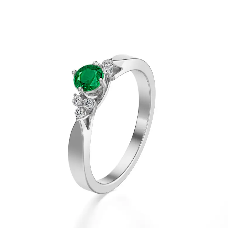 Pierścionek z szmaragdem i brylantami białe złoto AJPZ_098